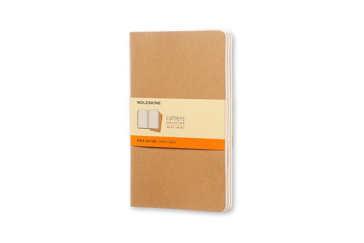 Image of Quaderno Cahier Journal Moleskine large a righe beige. Kraft Brown. Set da 3